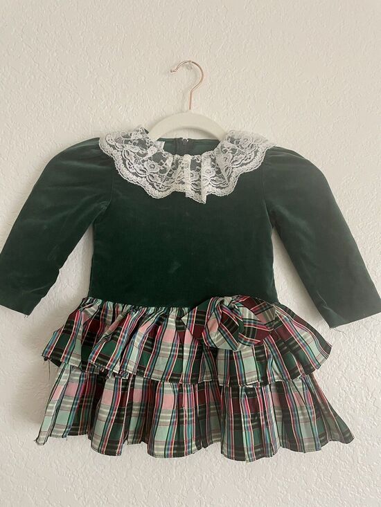 Velvet Other - Children’s Vintage Christmas Holiday Dress 2T Velvet Plaid Lace Collar